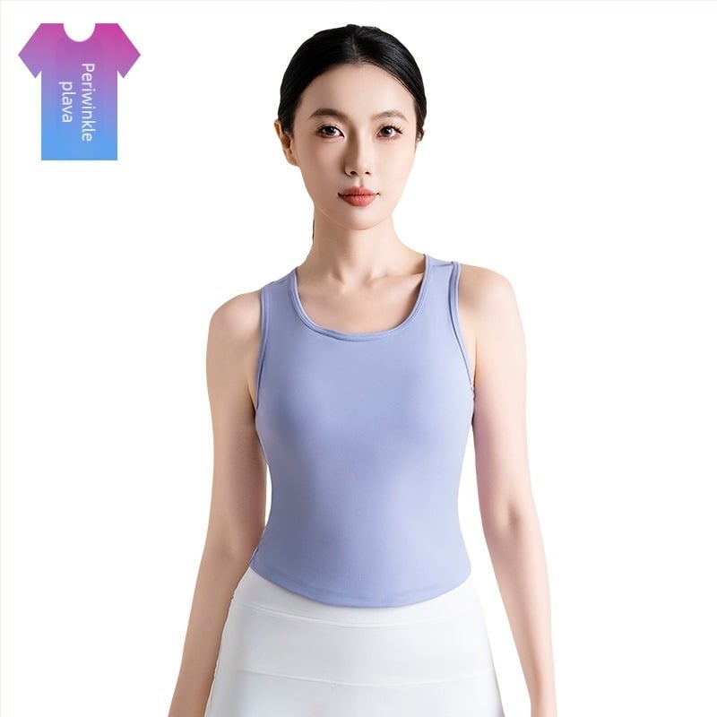 Ženski joga top s ugrađenim košaricama, okrugli izrez, visoka elastičnost, brzo sušenje, poliester 82,5% + spandeks 17,5%