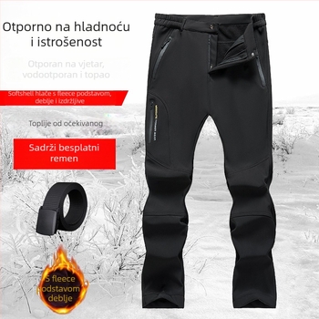 6819 Muške zimske outdoor hlače s fleecem, duga ravna nogavica, visok pas, debeli, sportsko-casual