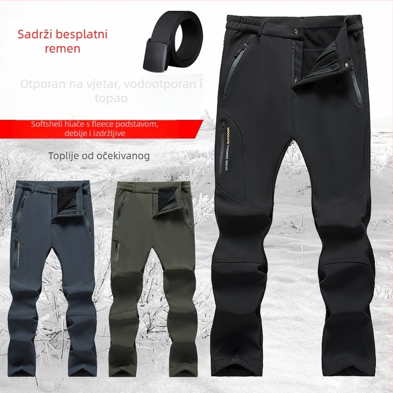 6819 Muške zimske outdoor hlače s fleecem, duga ravna nogavica, visok pas, debeli, sportsko-casual