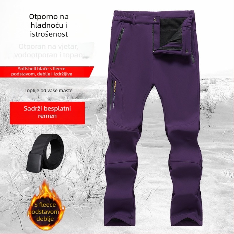6819 Muške zimske outdoor hlače s fleecem, duga ravna nogavica, visok pas, debeli, sportsko-casual