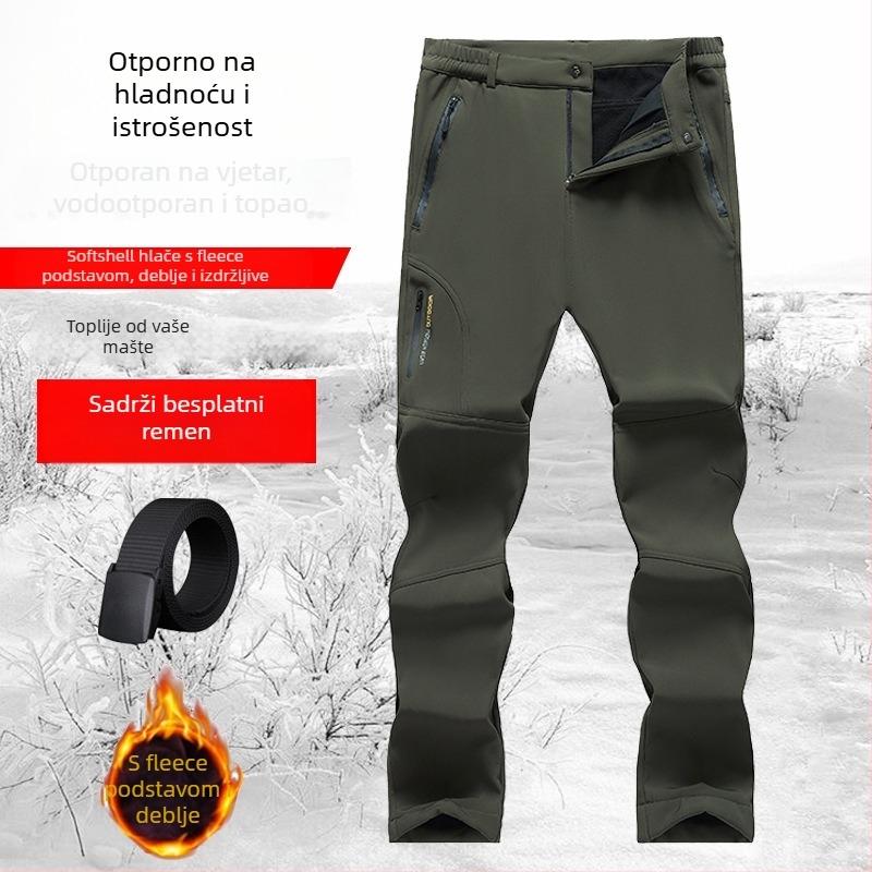6819 Muške zimske outdoor hlače s fleecem, duga ravna nogavica, visok pas, debeli, sportsko-casual