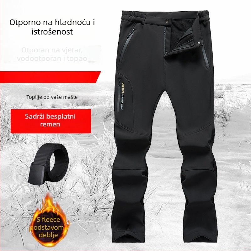 6819 Muške zimske outdoor hlače s fleecem, duga ravna nogavica, visok pas, debeli, sportsko-casual