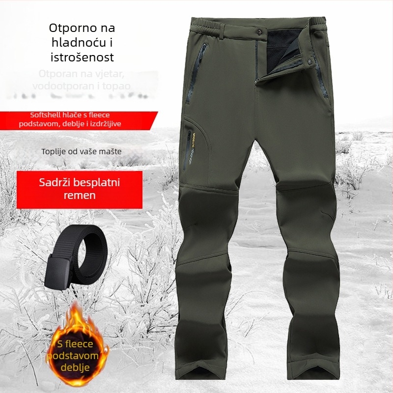 6819 Muške zimske outdoor hlače s fleecem, duga ravna nogavica, visok pas, debeli, sportsko-casual