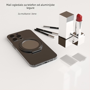 Držač za telefon s magnetskim prstenastim nosačem, sklopiv i prijenosan, ogledalo za selfie, aluminijska legura