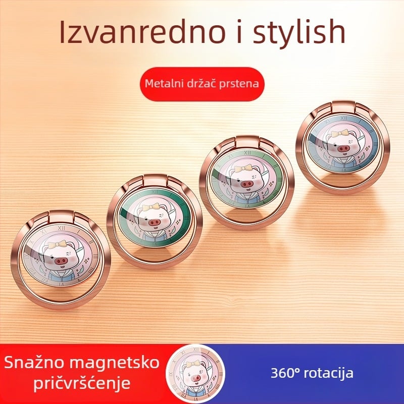 Držač telefona s prstenom, model svinjska kopča prstena, metal, stolna upotreba, prilagodljiv