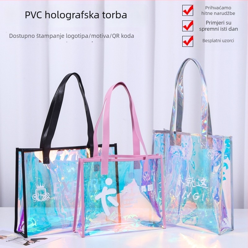 PVC laserska tote torba, prozirni PP plast, dvostruka debljina 60, De baby, mogućnost privatne oznake