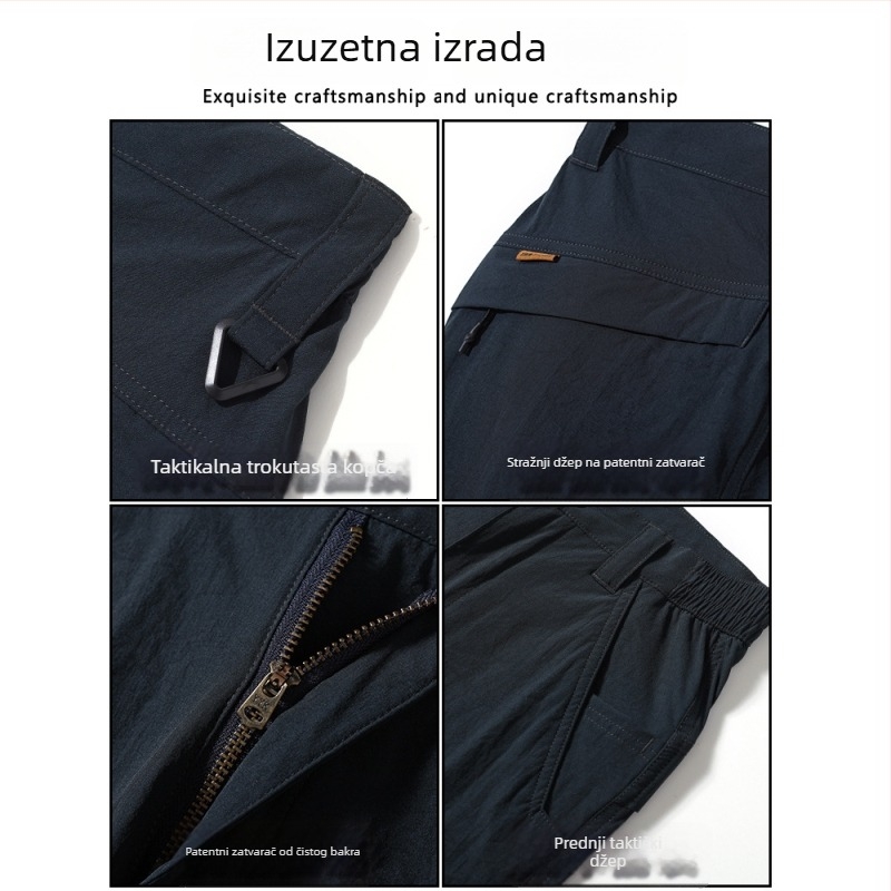 Planinske kampiranje radne hlače s flis podstavom, ravni kroj, visok struk, zatvarač, elastična tkanina