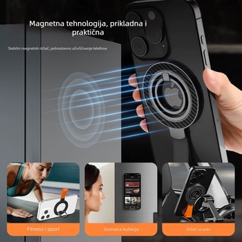 Držač prstena za telefon, magnetski, cinkova legura + silikon, universalno, prilagodljivo