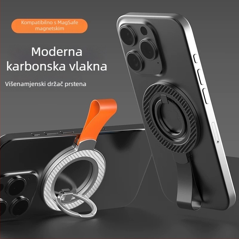 Držač prstena za telefon, magnetski, cinkova legura + silikon, universalno, prilagodljivo
