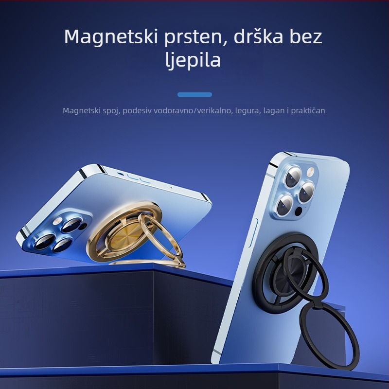 Kovinski magnetski držač prstena za telefon i stolni držač, 360° rotacija
