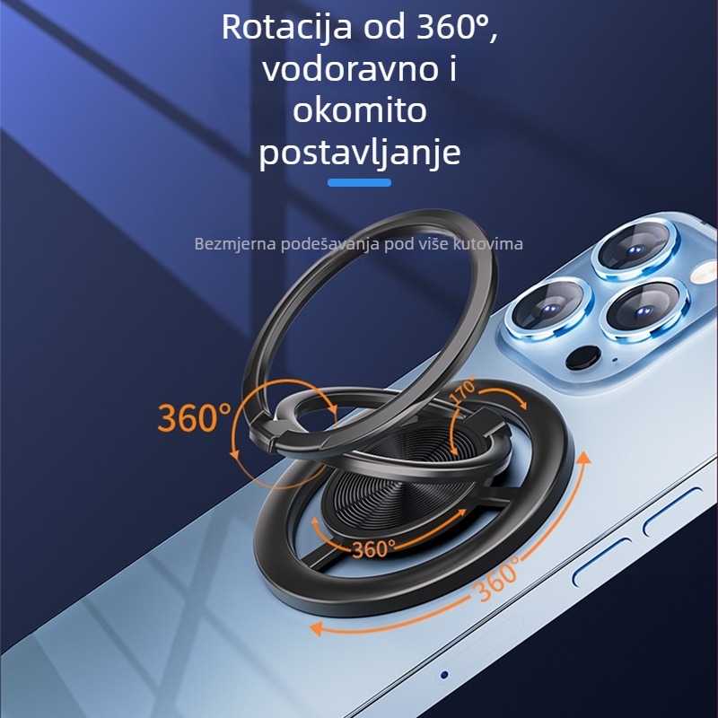 Kovinski magnetski držač prstena za telefon i stolni držač, 360° rotacija