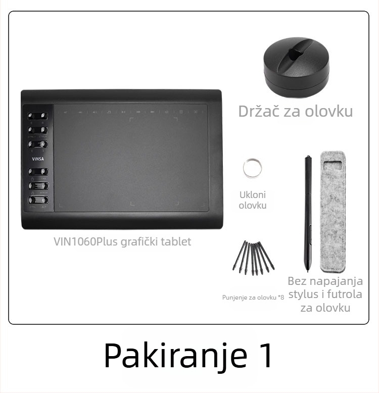 Wencai VIN1060PLUS 1060 ploča za crtanje – USB sučelje, ABS kućište, pasivna olovka (bez punjenja), povezuje se s računalom i telefonom, prikladna za crtanje i online lekcije
