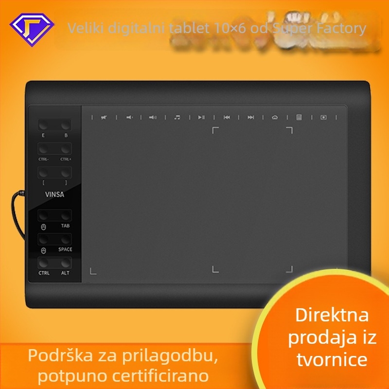 Wencai VIN1060PLUS 1060 ploča za crtanje – USB sučelje, ABS kućište, pasivna olovka (bez punjenja), povezuje se s računalom i telefonom, prikladna za crtanje i online lekcije