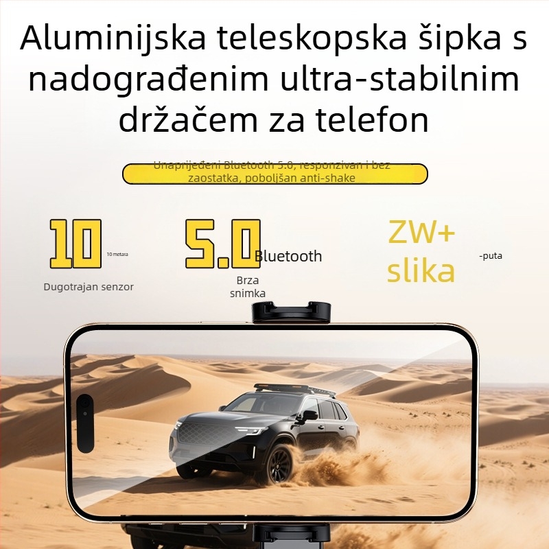 Selfie štapić s tripodom, prijenosni, sklopivi, aluminijska legura, daljinsko upravljanje, Bluetooth