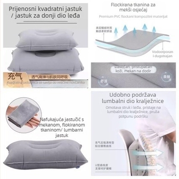 Nafukljiv jastuk za vrat za putovanja, U-oblik, PVC, težina 80 g, za 1 osobu