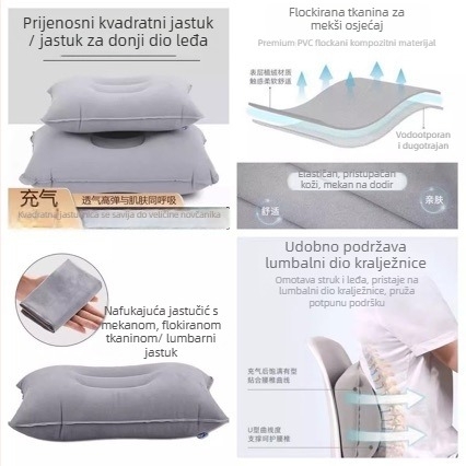 Nafukljiv jastuk za vrat za putovanja, U-oblik, PVC, težina 80 g, za 1 osobu