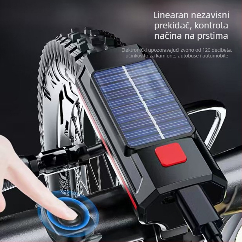 Denuan svjetlo za bicikl s visokim zvonom, dvostruka svjetla (visoko/niže), solarno napajanje, plastično kućište