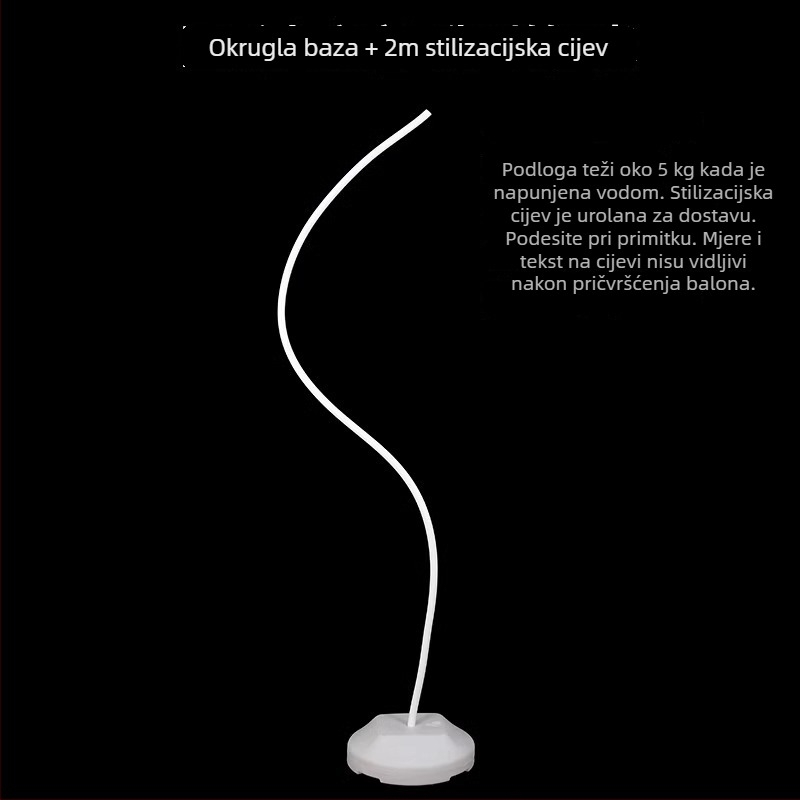 Vjenčani pozadinski luk s fleksibilnim cijevima od aluminijsko-plastičnog i PVC-a, nepravilno balonasto oblikovane cijevi, veliki papirnati cvjetni stabljice
