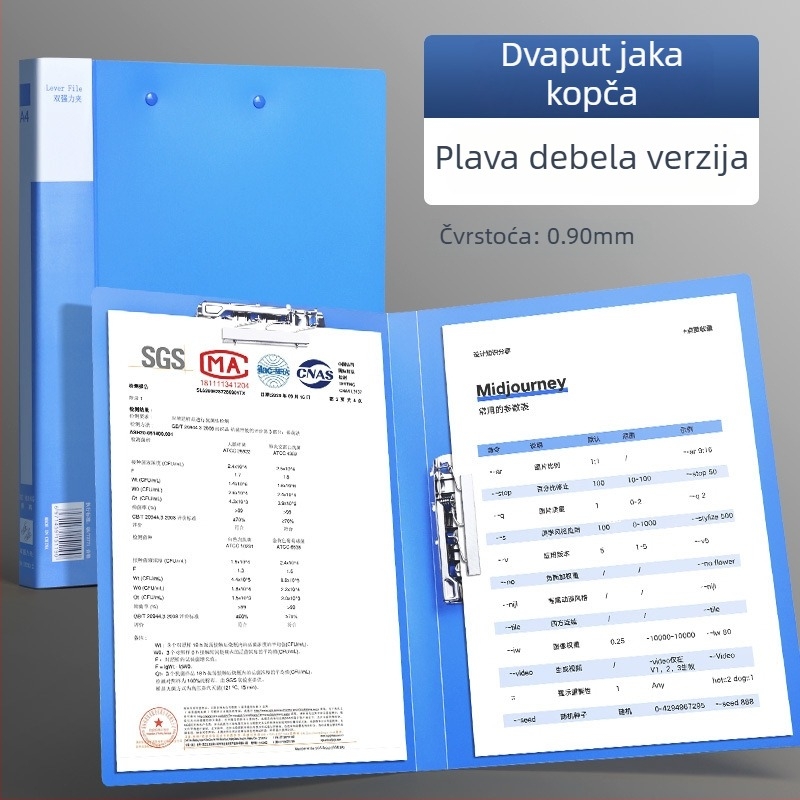 A4 dokument folder s dvostrukim čvrstim klipom, plastični, debljina ploče 75