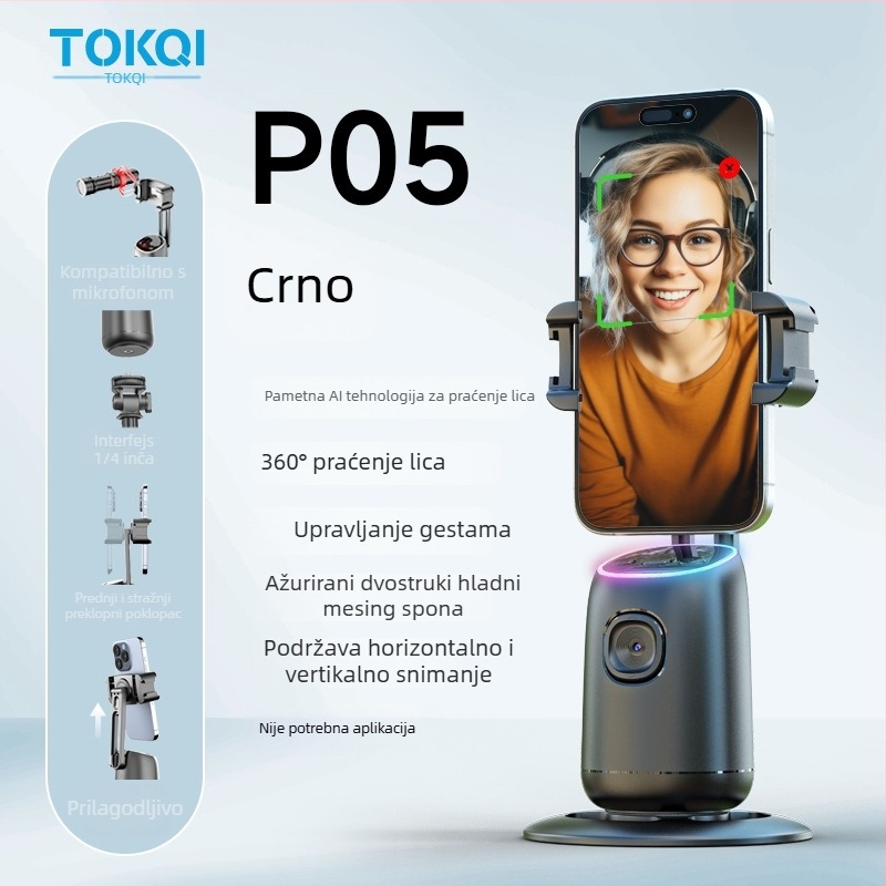 Gimbal za mobitel s AI praćenjem lica, 360° stolni nosač, univerzalna kompatibilnost, bez aplikacije, težina 248 g, Tokqi/Tuoyi P03