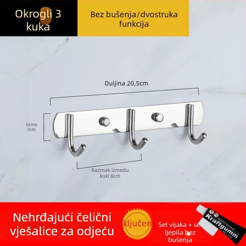 Bezbušični 304 nehrđajući čelični kukovi za vrata kuhinje i kupaonice — zidno skladištenje i vješanje odjeće, jednostavan moderni stil, CUPC certifikat