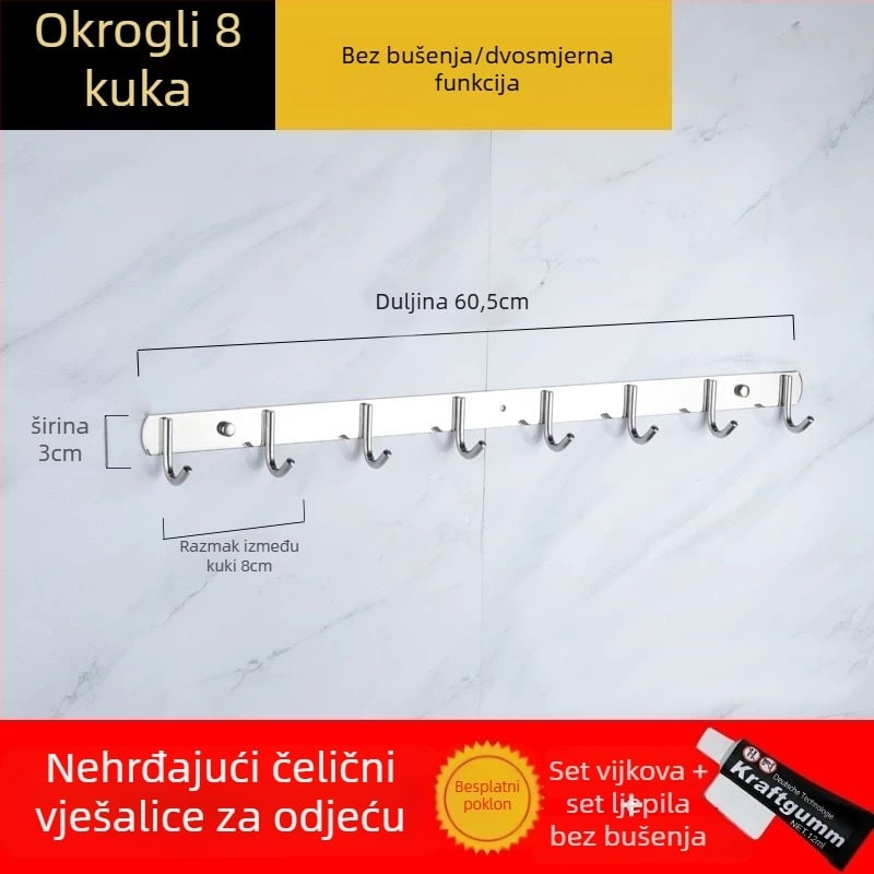 Bezbušični 304 nehrđajući čelični kukovi za vrata kuhinje i kupaonice — zidno skladištenje i vješanje odjeće, jednostavan moderni stil, CUPC certifikat