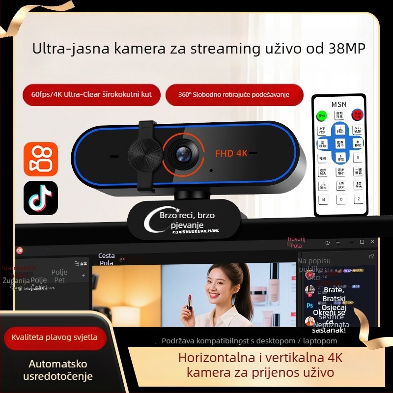 Live kamera 4K USB 2.0 Plug-and-Play, autofocus, ugrađeni mikrofon, 60FPS