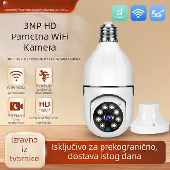Bežična kamera u stilu žarulje, 1080p, objektiv 3,6 mm, IR noćni pregled do 20 m, napajanje 110-240V