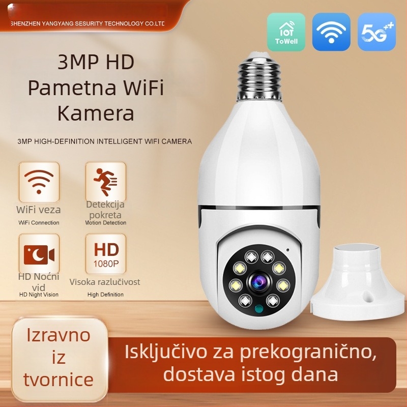 Bežična kamera u stilu žarulje, 1080p, objektiv 3,6 mm, IR noćni pregled do 20 m, napajanje 110-240V