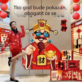 Dekoracije Boga bogatstva za Novu godinu i postavljanje atmosfere za 2026. Godinu, Godina Konja, KT ploča kao pozadina za rekvizite za fotografiranje