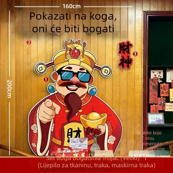 Dekoracije Boga bogatstva za Novu godinu i postavljanje atmosfere za 2026. Godinu, Godina Konja, KT ploča kao pozadina za rekvizite za fotografiranje