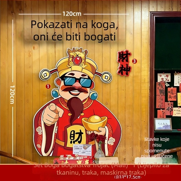Dekoracije Boga bogatstva za Novu godinu i postavljanje atmosfere za 2026. Godinu, Godina Konja, KT ploča kao pozadina za rekvizite za fotografiranje