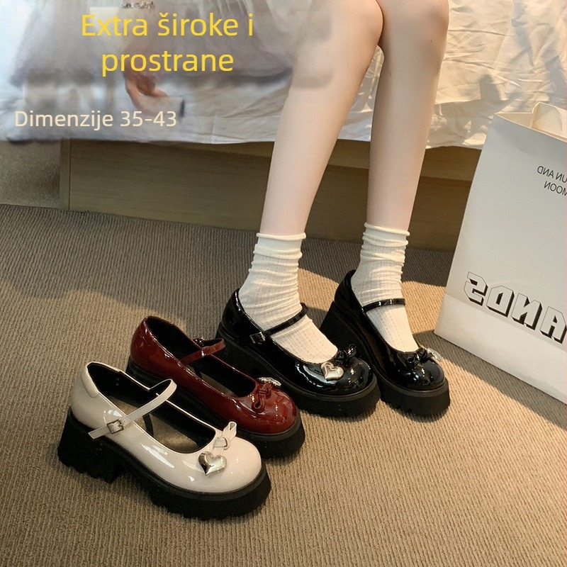 Ženske Mary Jane cipele s okruglim nosem, debeli peta 6-8 cm, gornji materijal Super Fiber, potplat od gume