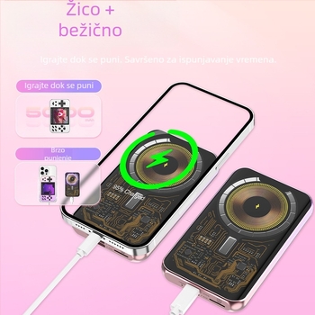 Retro ručna igra konzola s ugrađenim igrama, 5000mAh magnetsko bežično punjenje, USB Type-C OTG, žično povezivanje, MP4 video player
