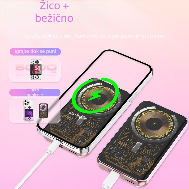 Retro ručna igra konzola s ugrađenim igrama, 5000mAh magnetsko bežično punjenje, USB Type-C OTG, žično povezivanje, MP4 video player