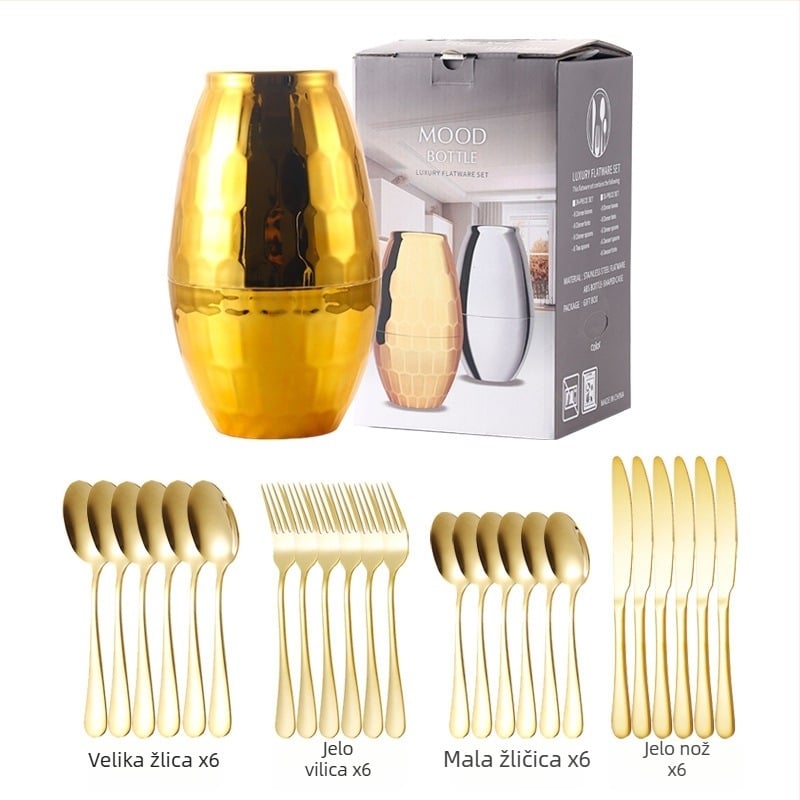 24-dijelni set posuđa od nehrđajućeg čelika – nož, vilica i žlica; 410 nehrđajući čelik, poliranje konopnim kotačićem, suvremen jednostavan stil