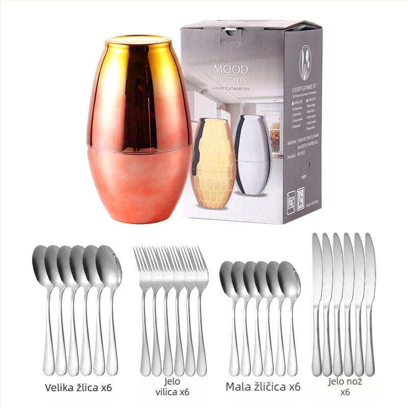 24-dijelni set posuđa od nehrđajućeg čelika – nož, vilica i žlica; 410 nehrđajući čelik, poliranje konopnim kotačićem, suvremen jednostavan stil