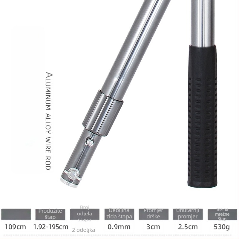 Ogromna aluminijska mreža za pecanje s gustom mrežom, glava promjera 50/60/70 cm, dubina mreže 75–115 cm, debele oči, nosivost 1,0–15 kg