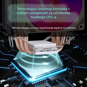 Chladič CPU Tower, 4 bakrene cijevi, bakar-aluminijska konstrukcija, hidraulički ležaj (2000 RPM, 25 dB)