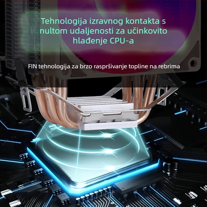 Chladič CPU Tower, 4 bakrene cijevi, bakar-aluminijska konstrukcija, hidraulički ležaj (2000 RPM, 25 dB)