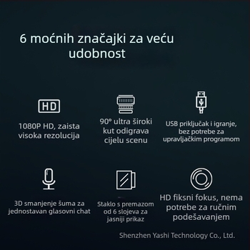 Anzhijia A30 USB web kamera s 1080p HD videom, integrirani mikrofon, 2 MP senzor, USB 2.0, fiksni fokus