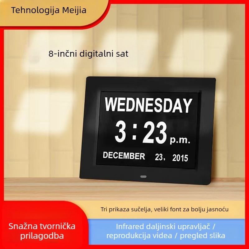Digitalni sat s HD LCD zaslonom, 1024×768 rezolucija, podrška SD/USB/TF karticama, reprodukcija videa i glazbe