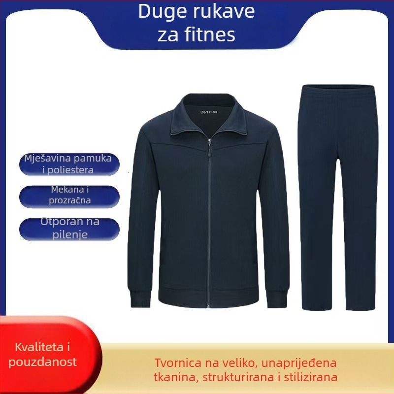 Unisex trening set s dugim rukavima, slobodan kroj, pamukasto-sintetička mješavina tkanine, brzo suši, prozračan