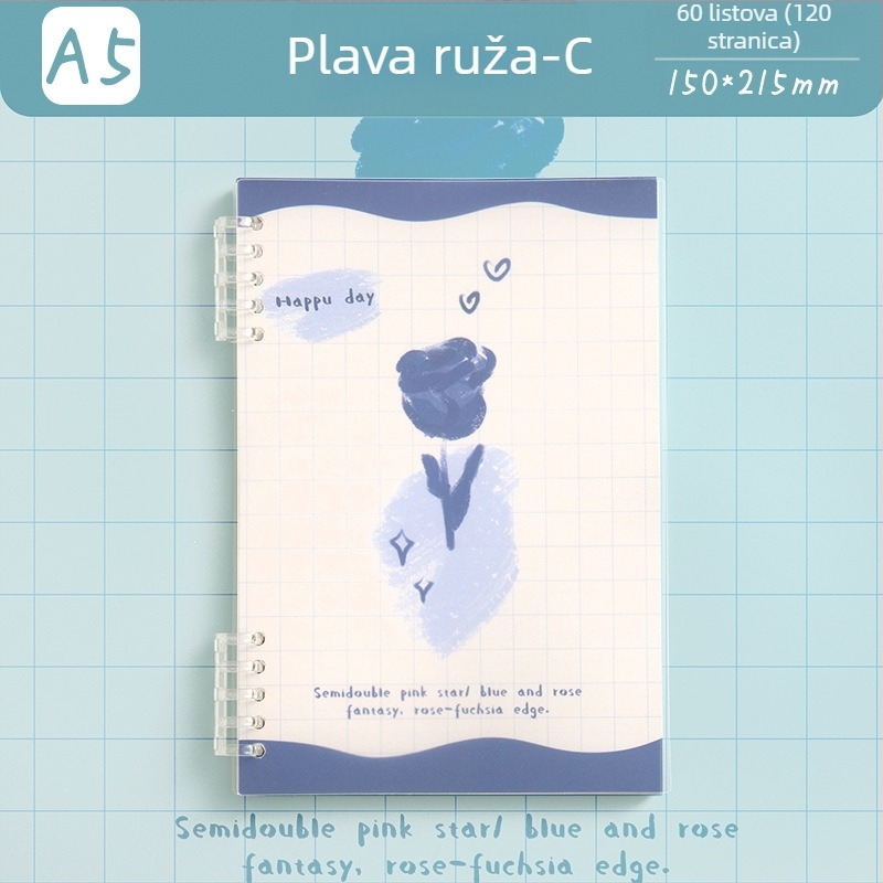 Bilježnica s odvojivim listovima, sustav s 5 rupa, 60 listova, papir za zaštitu očiju, prilagodljiva, Magic Card
