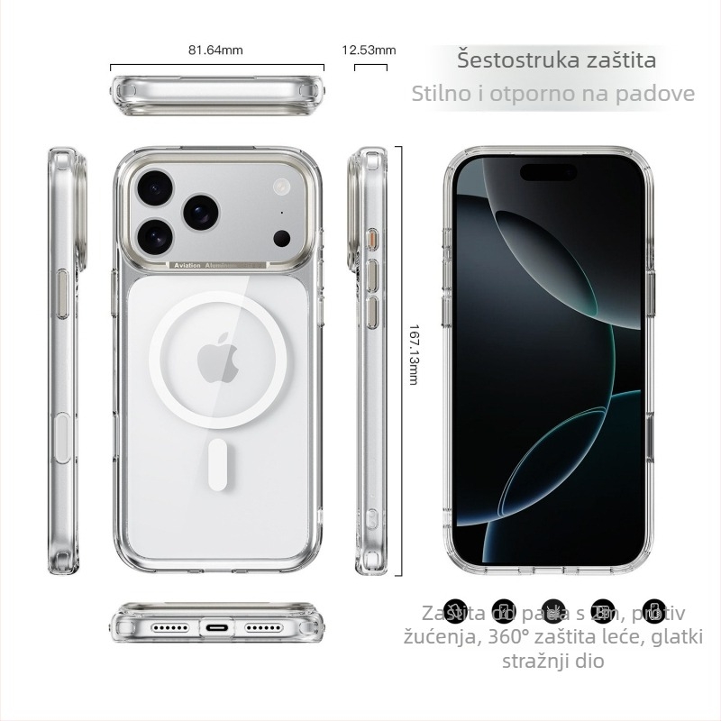 Ohla metalni kućište za telefon s prozirnim okvirom kamere i magnetskim privlačenjem za iPhone 17 Pro – otpornost na pad, injekcijsko oblikovanje