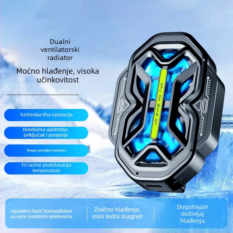 DY59 dvostruki hlađenje telefona s dva ventilatora, zračno hlađenje s tri brzine, dvostruka baterija, bežična veza, kompatibilan s iPhone i Android telefonima