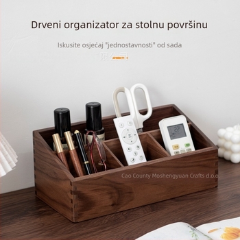 Drvena kutija za stolno skladištenje od orahovog drveta, s pregradnim dijelovima – otvoreni vrh, organizator za daljinske upravljače, uredski pribor, mobitele i kozmetiku