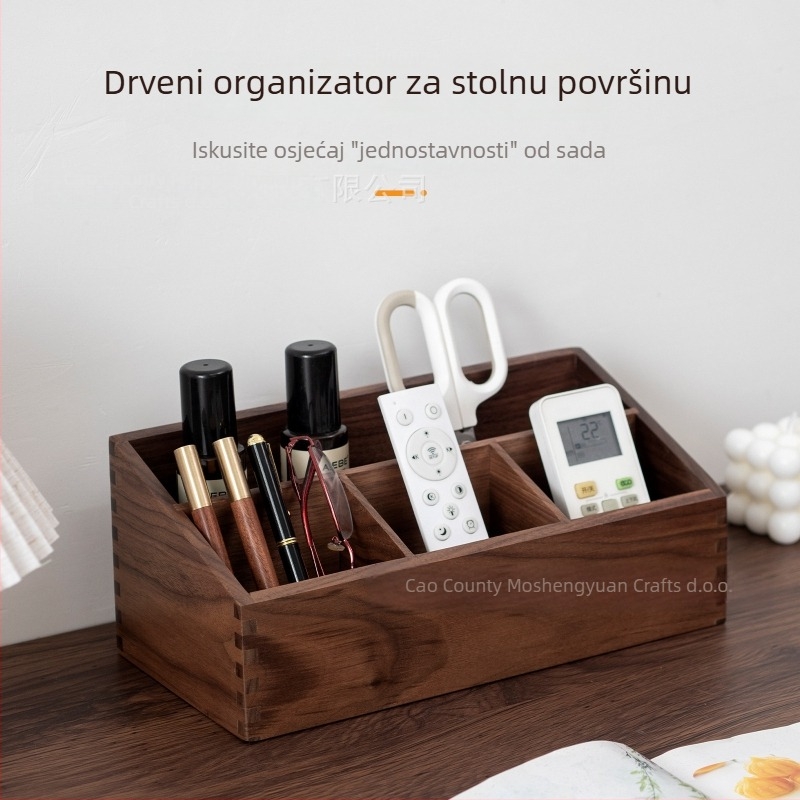 Drvena kutija za stolno skladištenje od orahovog drveta, s pregradnim dijelovima – otvoreni vrh, organizator za daljinske upravljače, uredski pribor, mobitele i kozmetiku