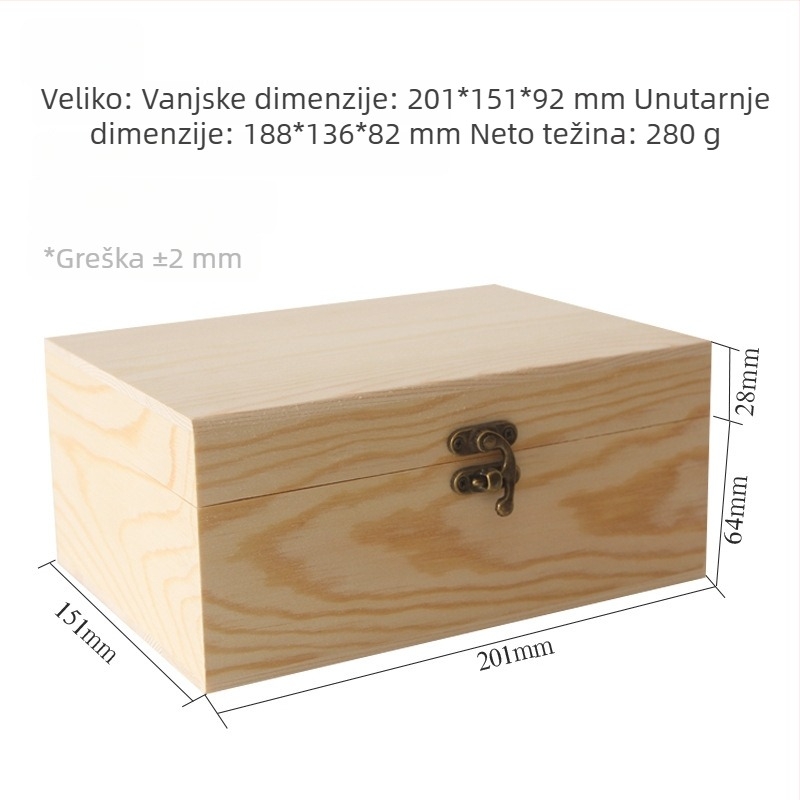 Kvadratna kutija za nakit od borovine, s gornjim i donjim poklopcem, graviranje, mogućnost tiska logotipa, prilagodljivo