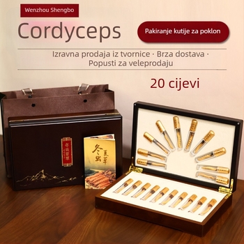 Cordyceps poklon kutija - drvena kutija od furnira s brončanim (srebarnim) završetkom, unutarnje obloge od grančica, mogućnost prilagodbe, otisak logotipa do 100 setova, model 20240601
